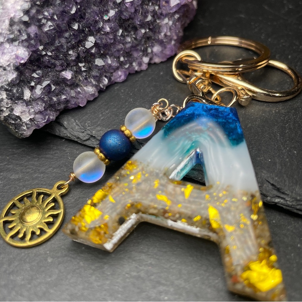 REAL California Sand Custom Artisan Blue and Gold Keychain Accessory - Picture 4 of 10
